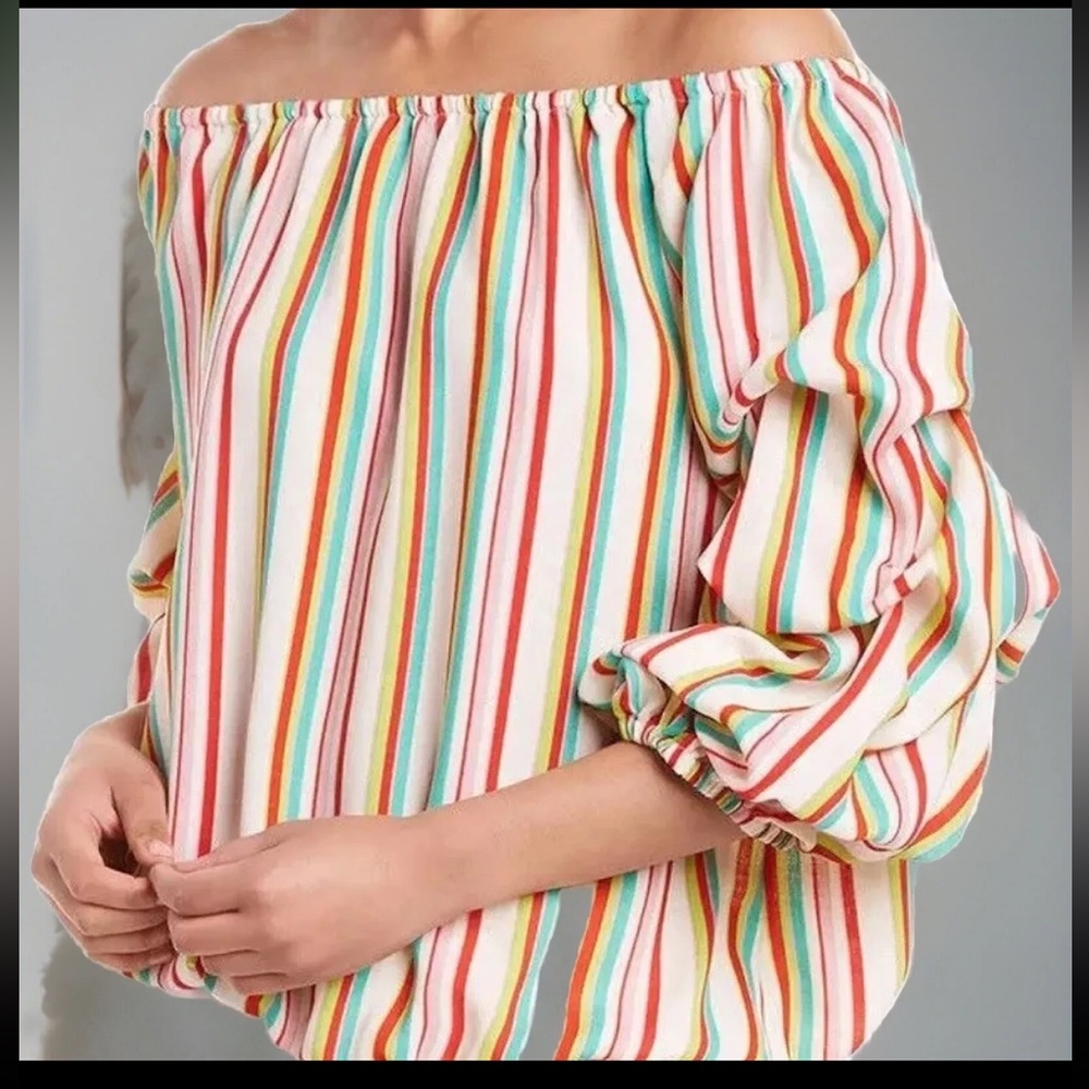 Coco Bianco Women's Medium Off the Shoulder Top Salsa Balloon Sleeve Blouse EUC